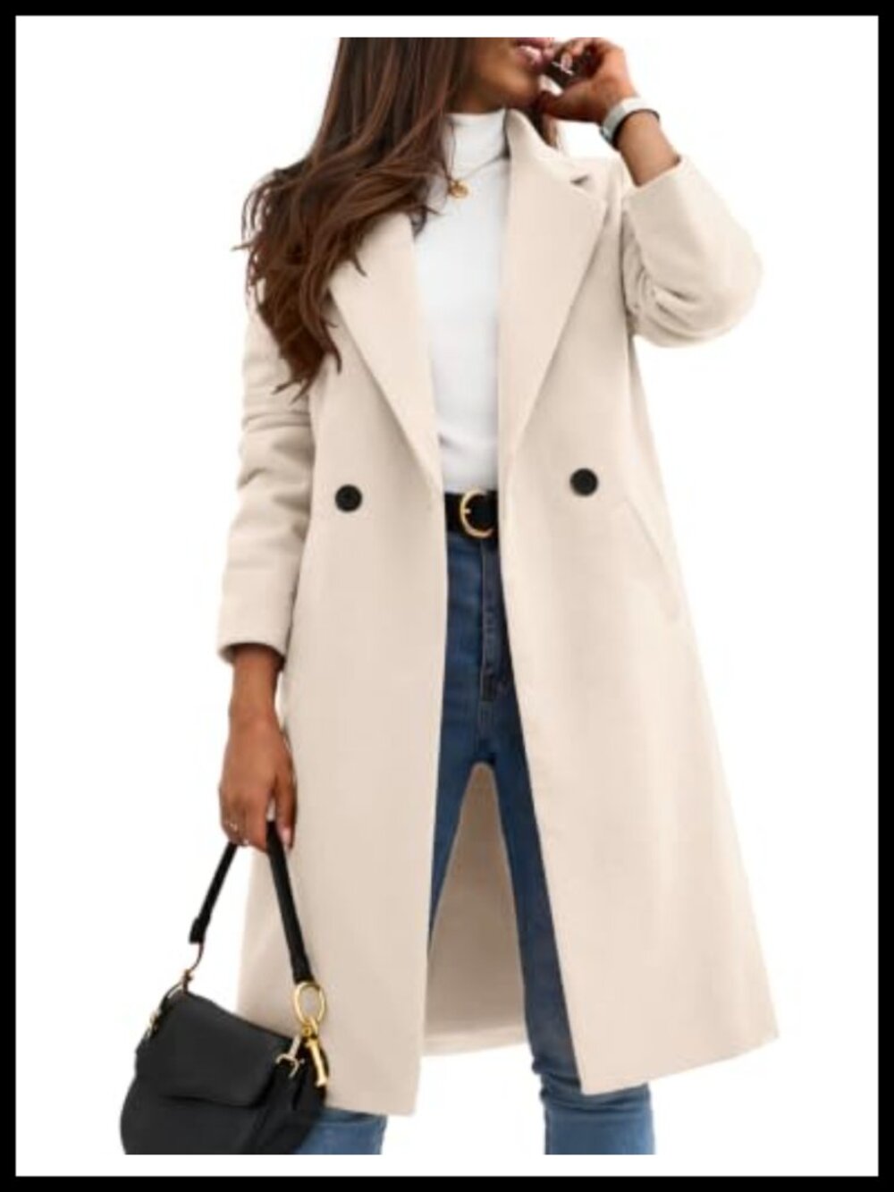 Women's Wool Blend Peacoat Notch Lapel Single-Breasted Mid Long Coat